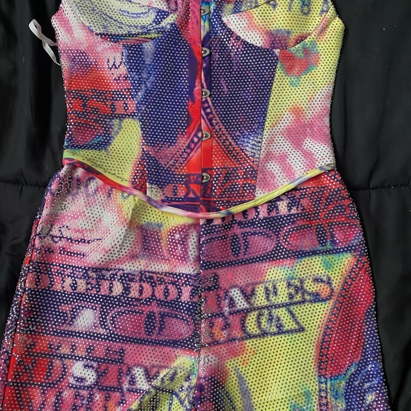 Rhinestone money corset romper - Picture 6 of 8